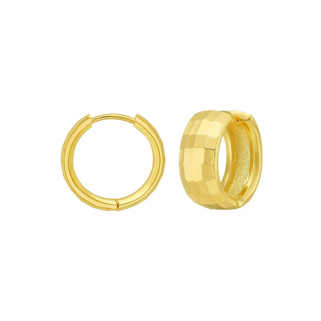 14K Yellow Gold Checkerboard Patterned Hoop Earrings