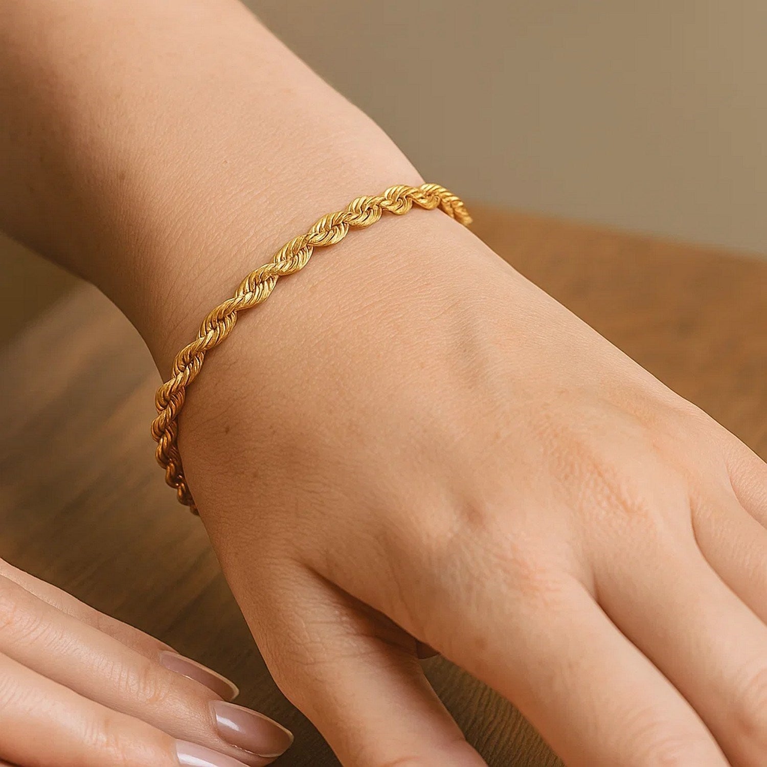 10k Yellow Gold Solid Diamond Cut Rope Bracelet (3.50 mm)