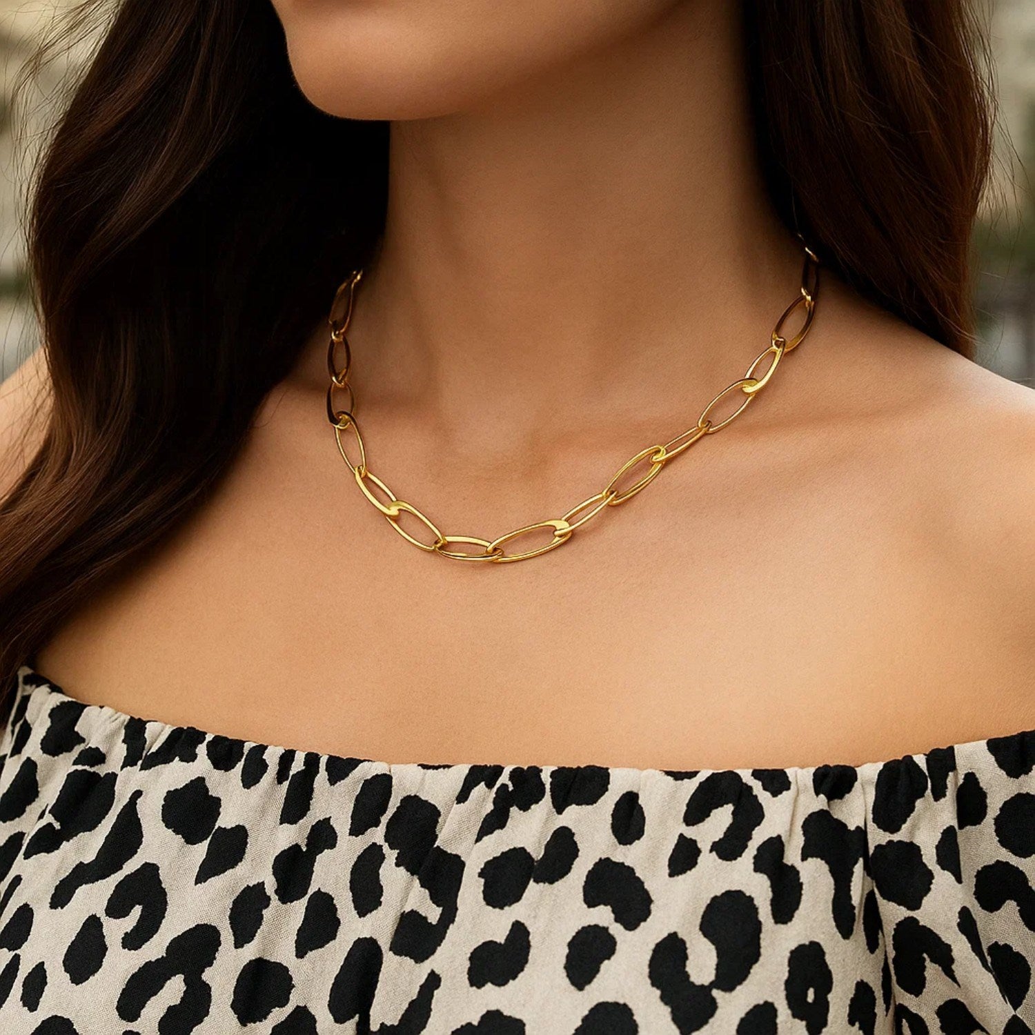 14K Yellow Gold Italian Oval Links Necklace