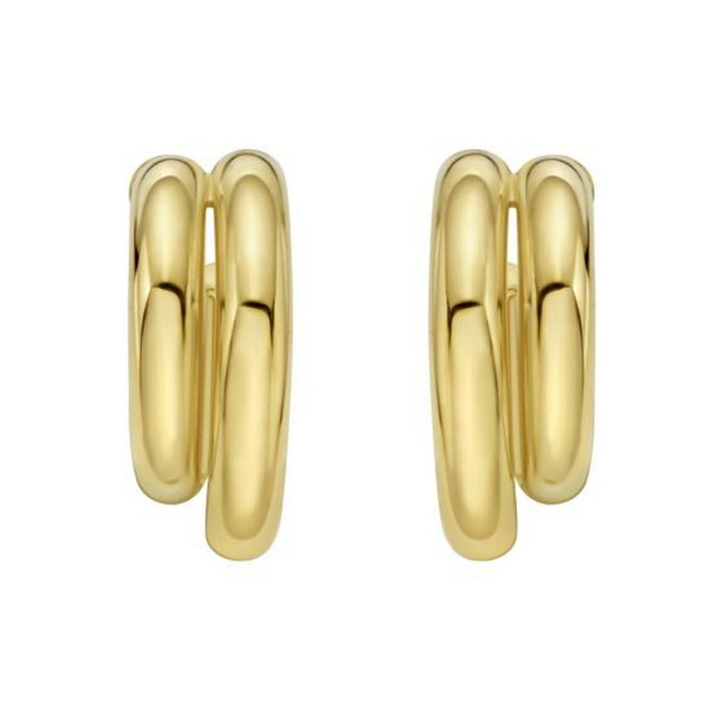 Sterling Silver Yellow Gold Plated Double Row Big and Small Round Hoop Earrings