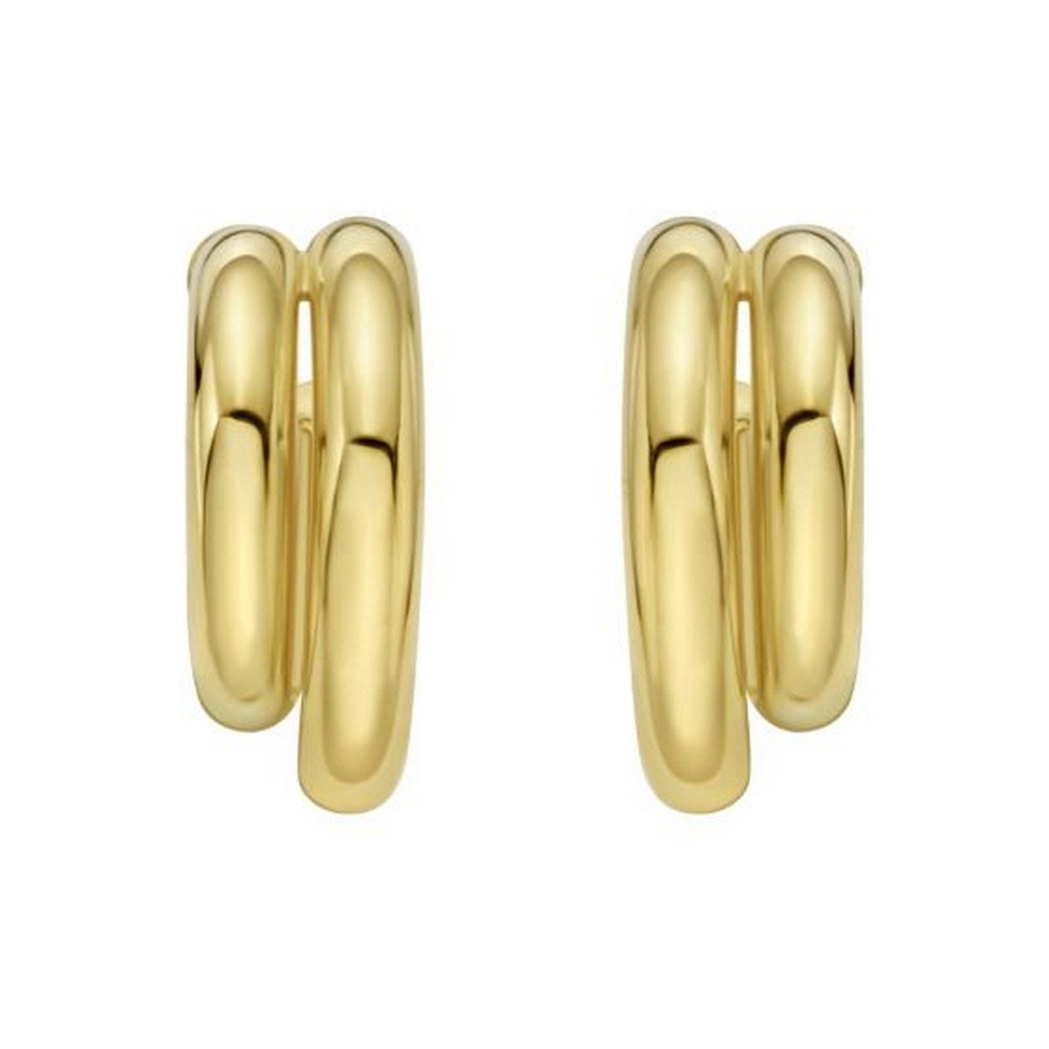 Sterling Silver Yellow Gold Plated Double Row Big and Small Round Hoop Earrings