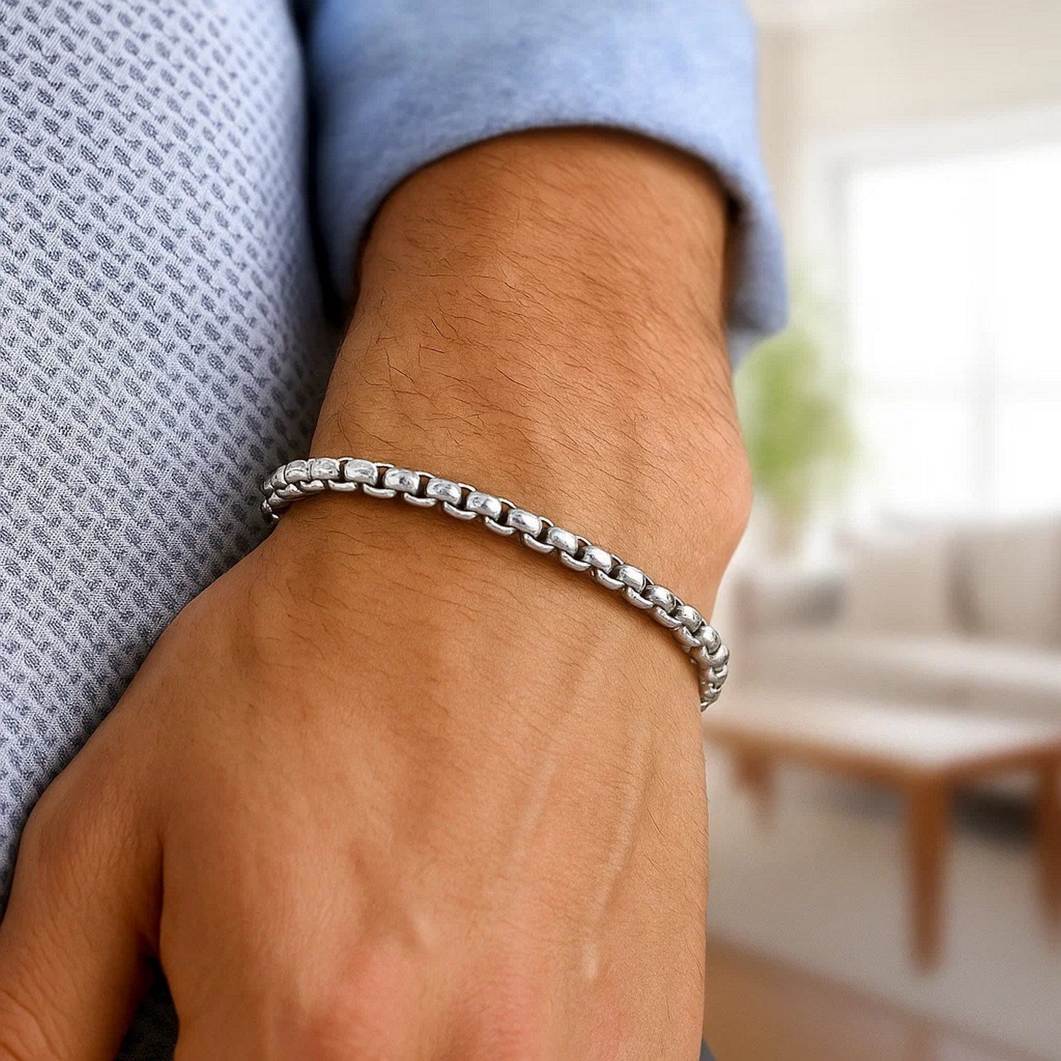 Sterling Silver Rhodium Plated Round Box Bracelet  (5.20 mm)