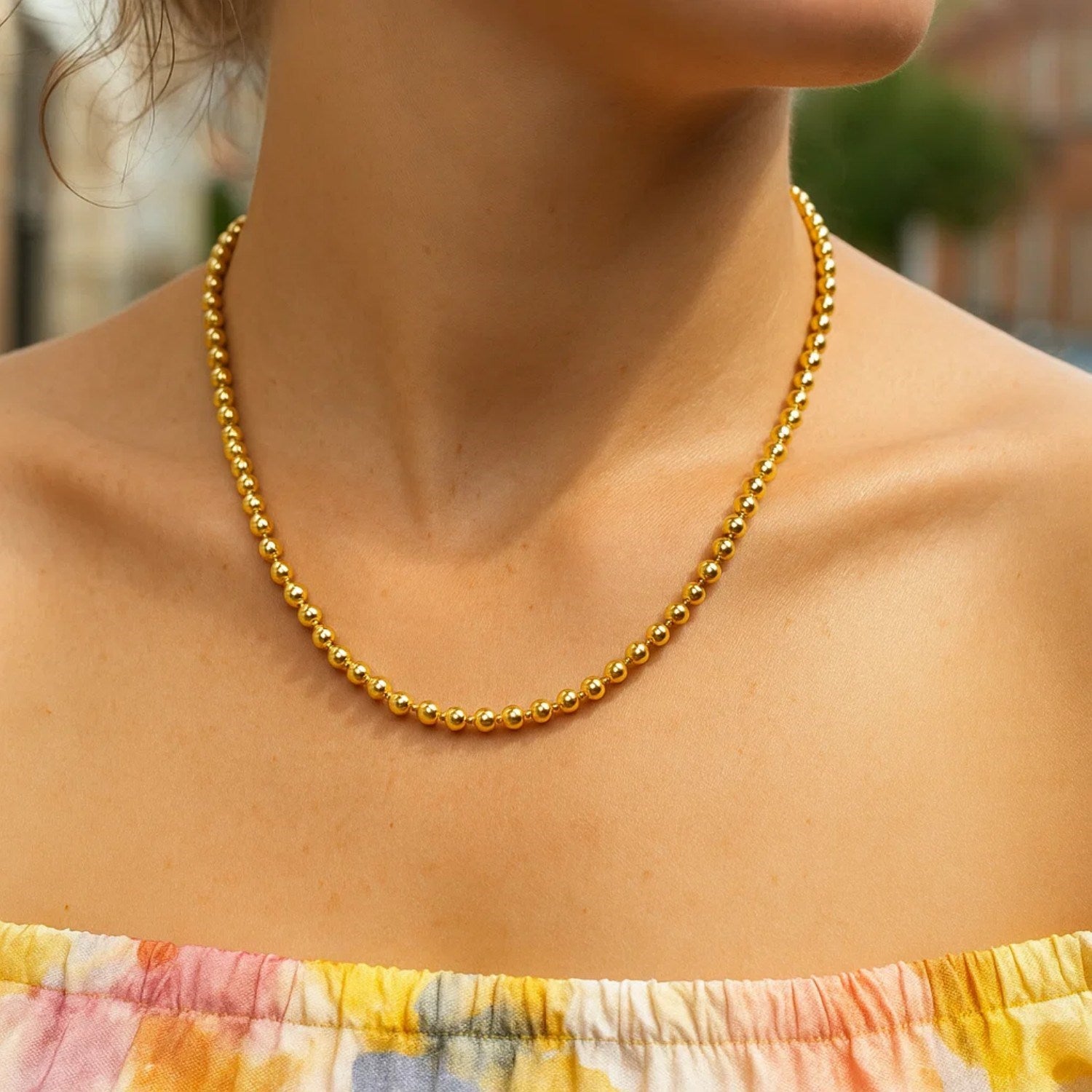 14k Yellow Gold Bead Chain Necklace(4mm)