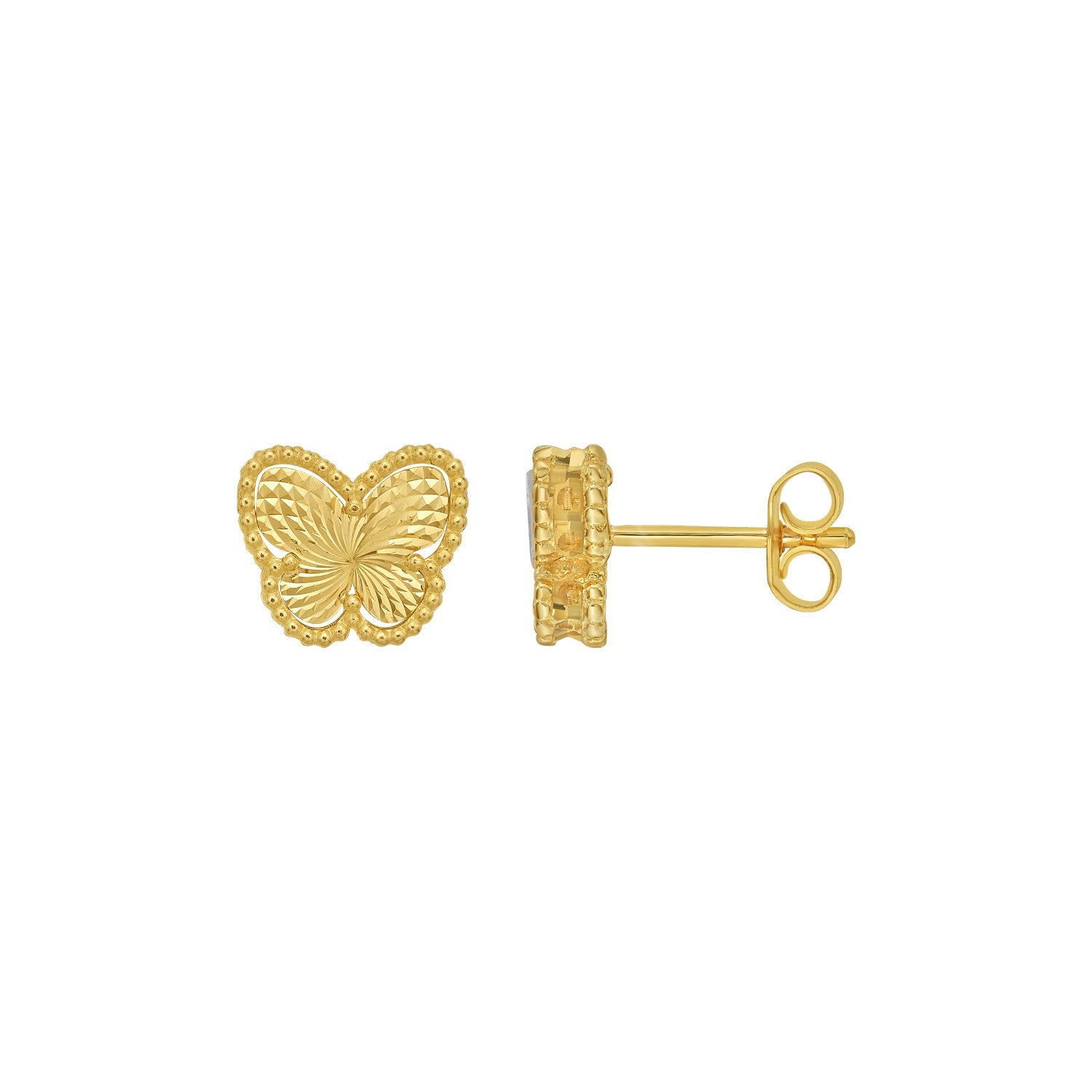 14K Yellow Gold Radiating Butterfly Stud Earrings