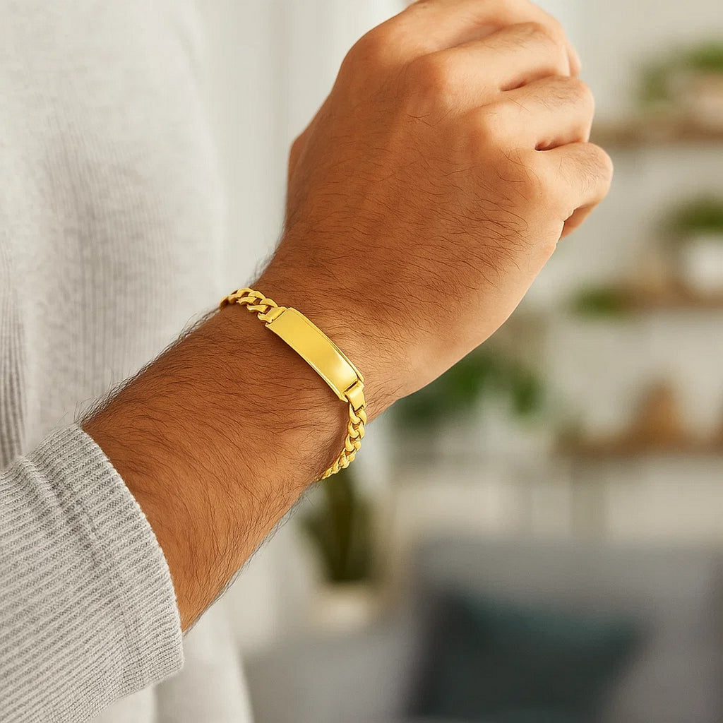 14k Yellow Gold Mens ID Cuban Chain Bracelet (8.00 mm)