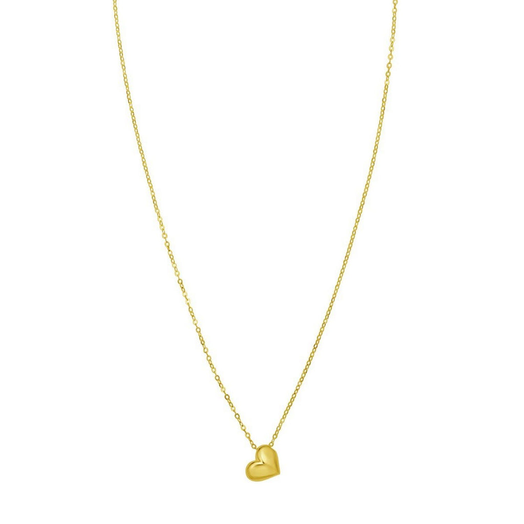 14K Yellow Gold Puffed Mini Heart Pendant Necklace