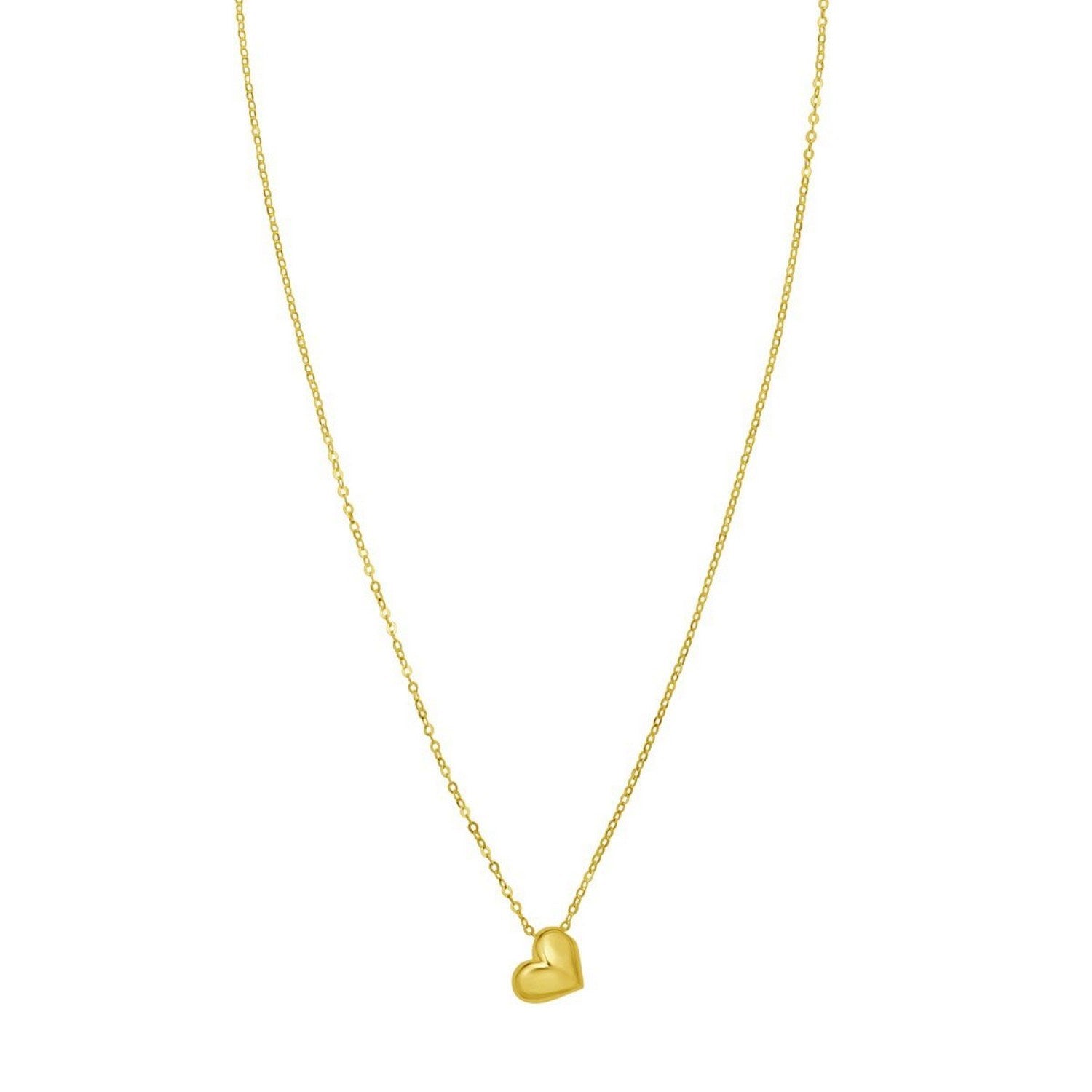 14K Yellow Gold Puffed Mini Heart Pendant Necklace