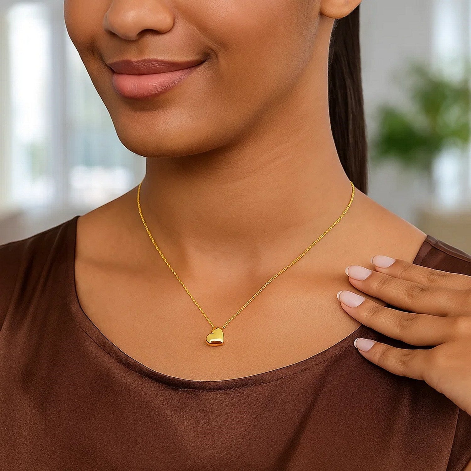 14K Yellow Gold Puffed Mini Heart Pendant Necklace