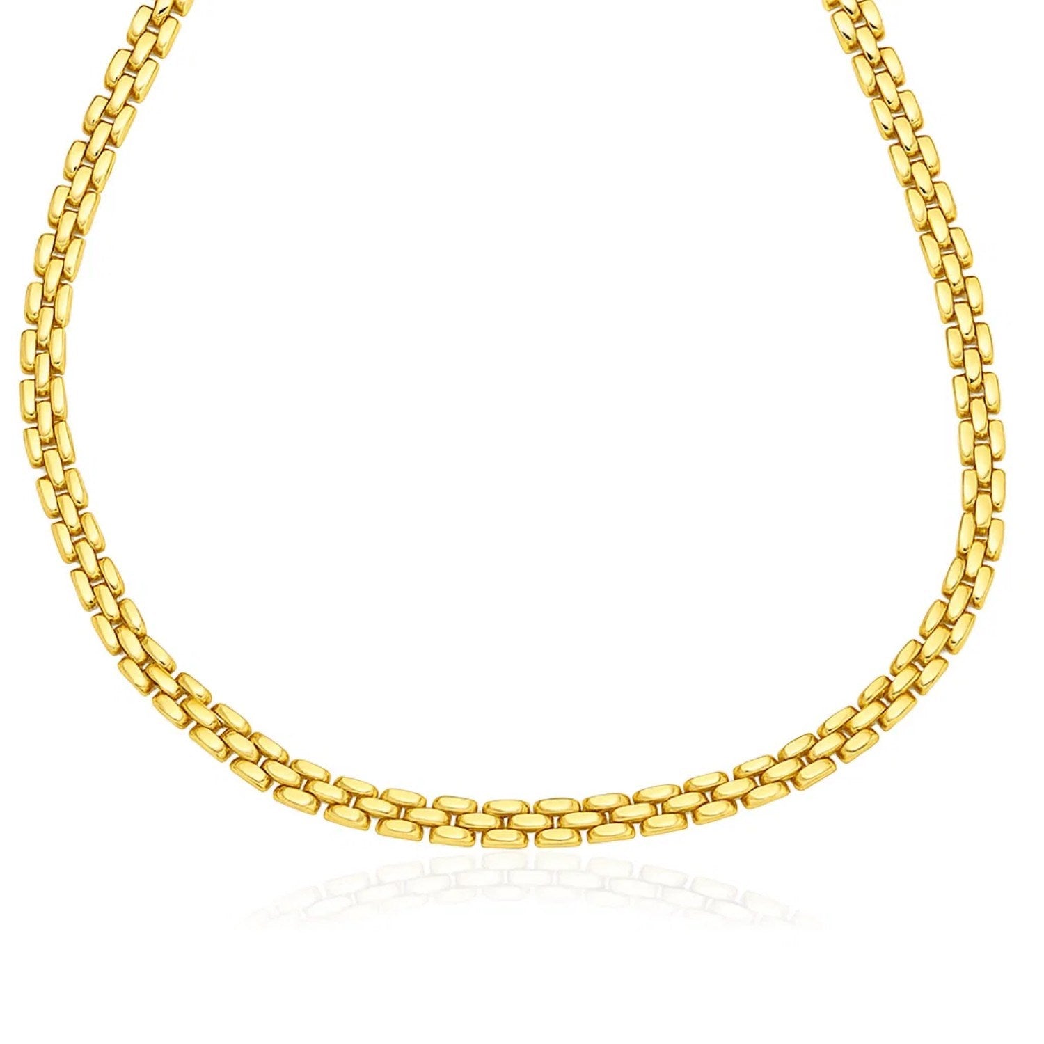 14k Yellow Gold Panther Chain Link Shiny Necklace