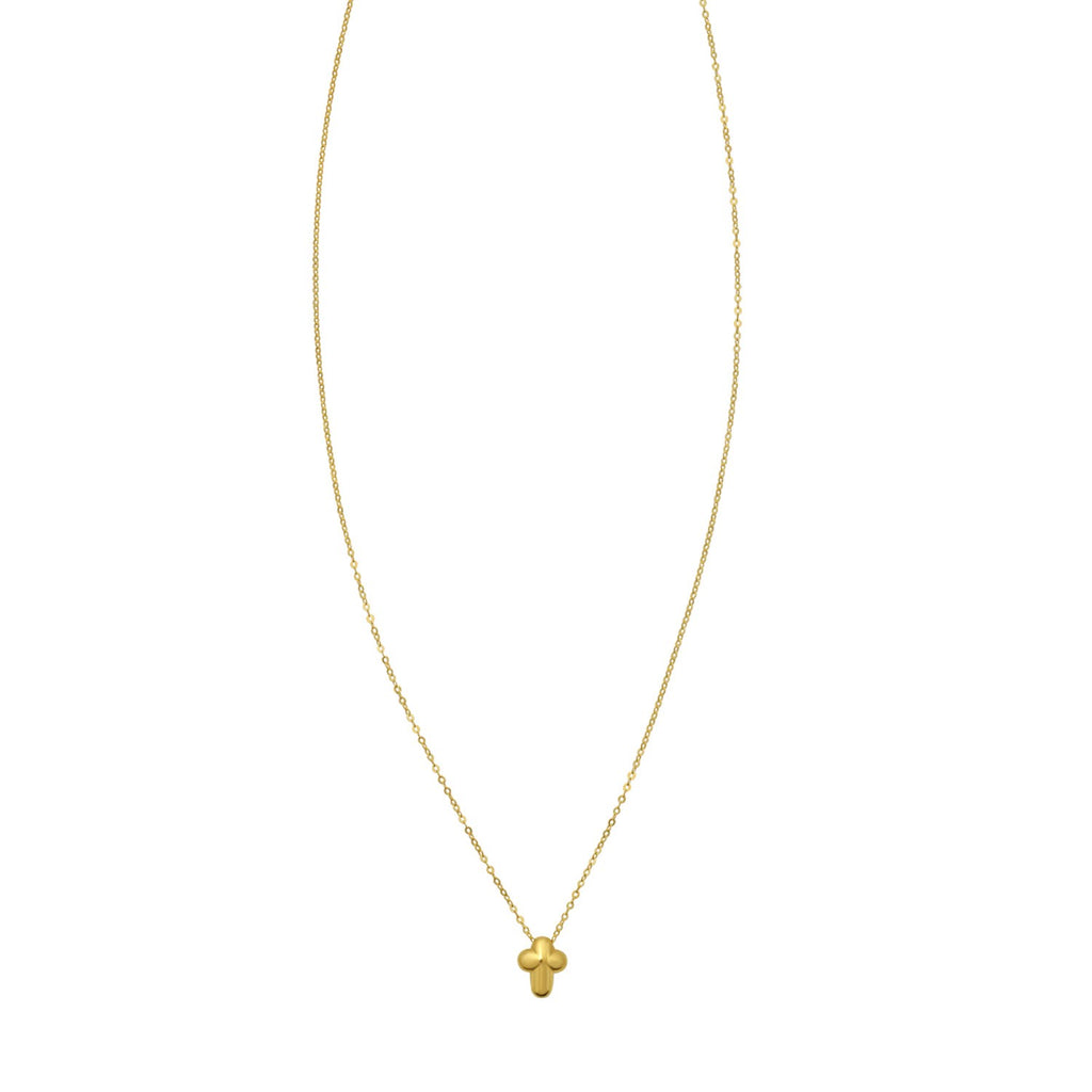 14K Yellow Gold Puffed Mini Cross Pendant Necklace