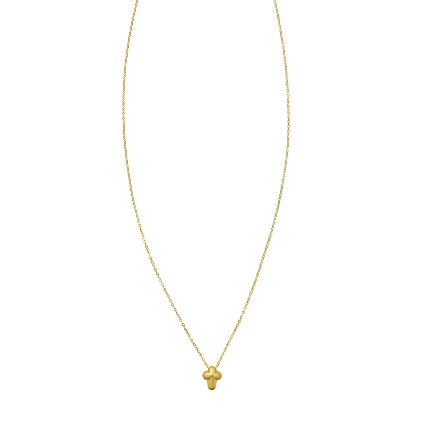 14K Yellow Gold Puffed Mini Cross Pendant Necklace