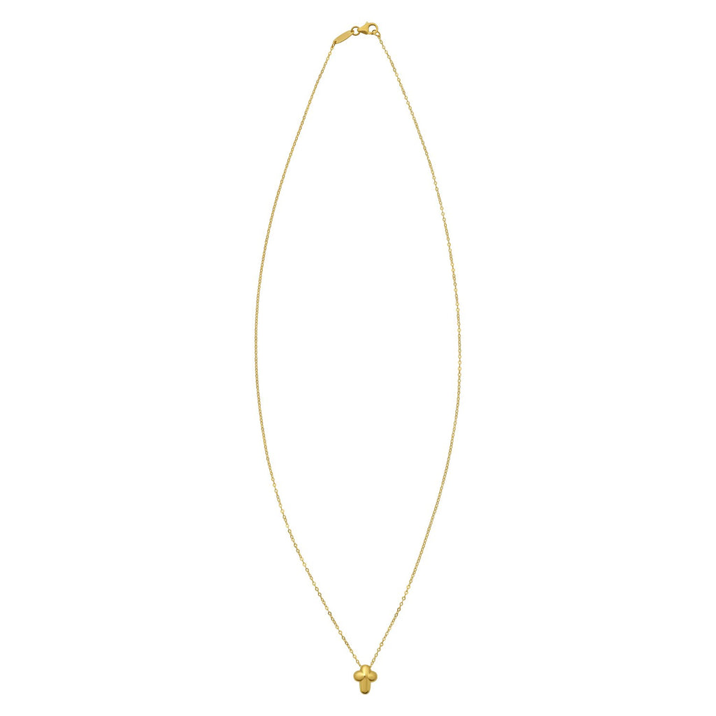 14K Yellow Gold Puffed Mini Cross Pendant Necklace