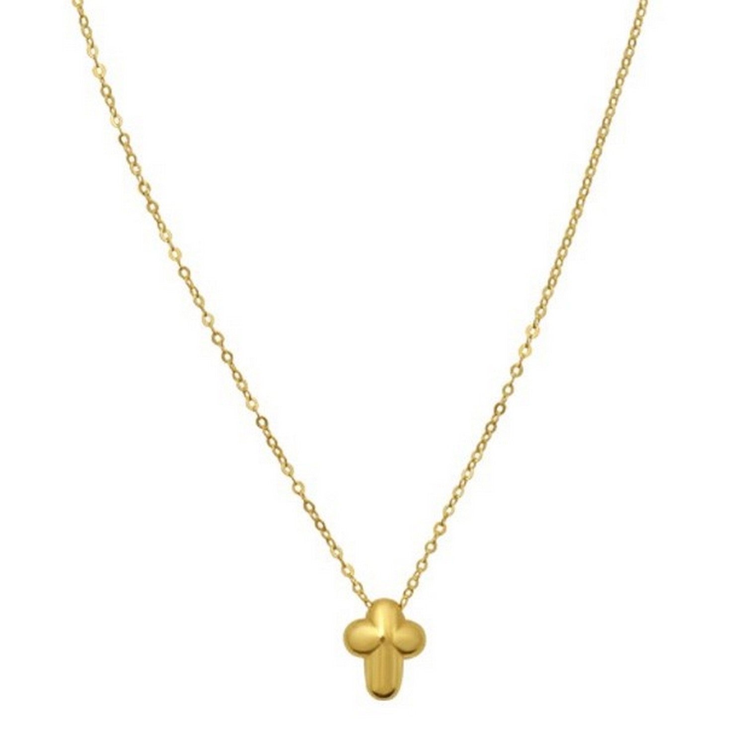 14K Yellow Gold Puffed Mini Cross Pendant Necklace