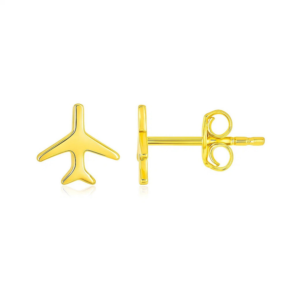 14K Yellow Gold Airplane Earrings