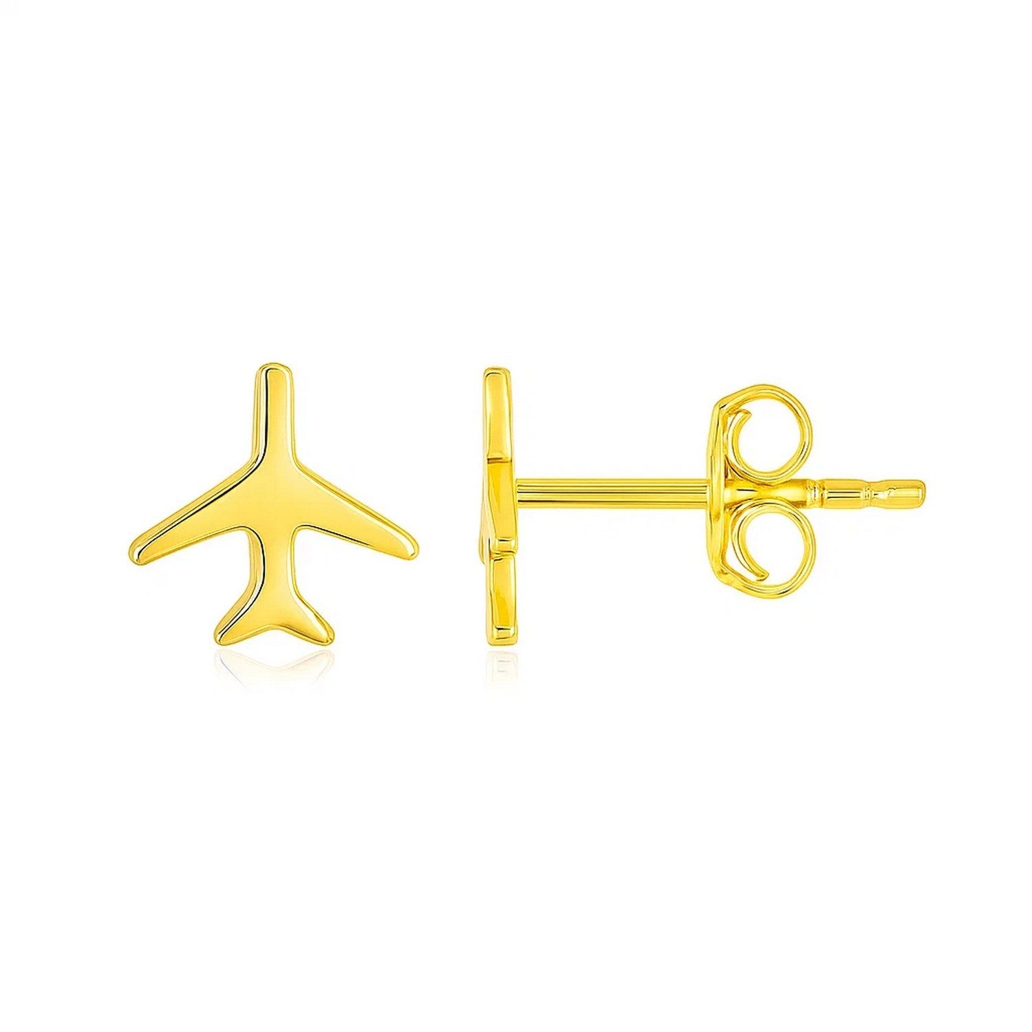 14K Yellow Gold Airplane Earrings