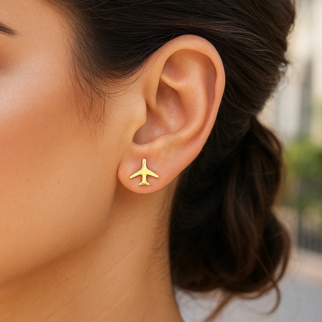 14K Yellow Gold Airplane Earrings