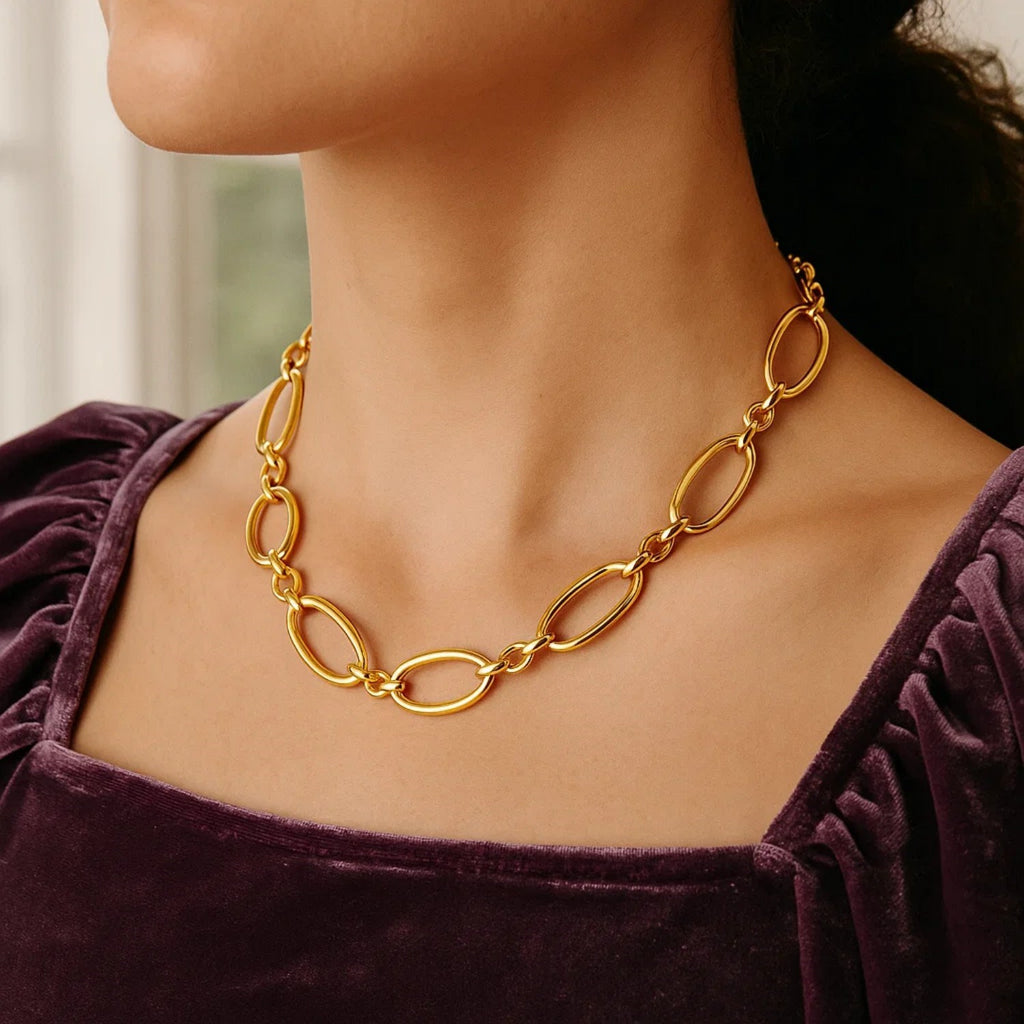 14k Yellow Gold Necklace with Polished Oval Links