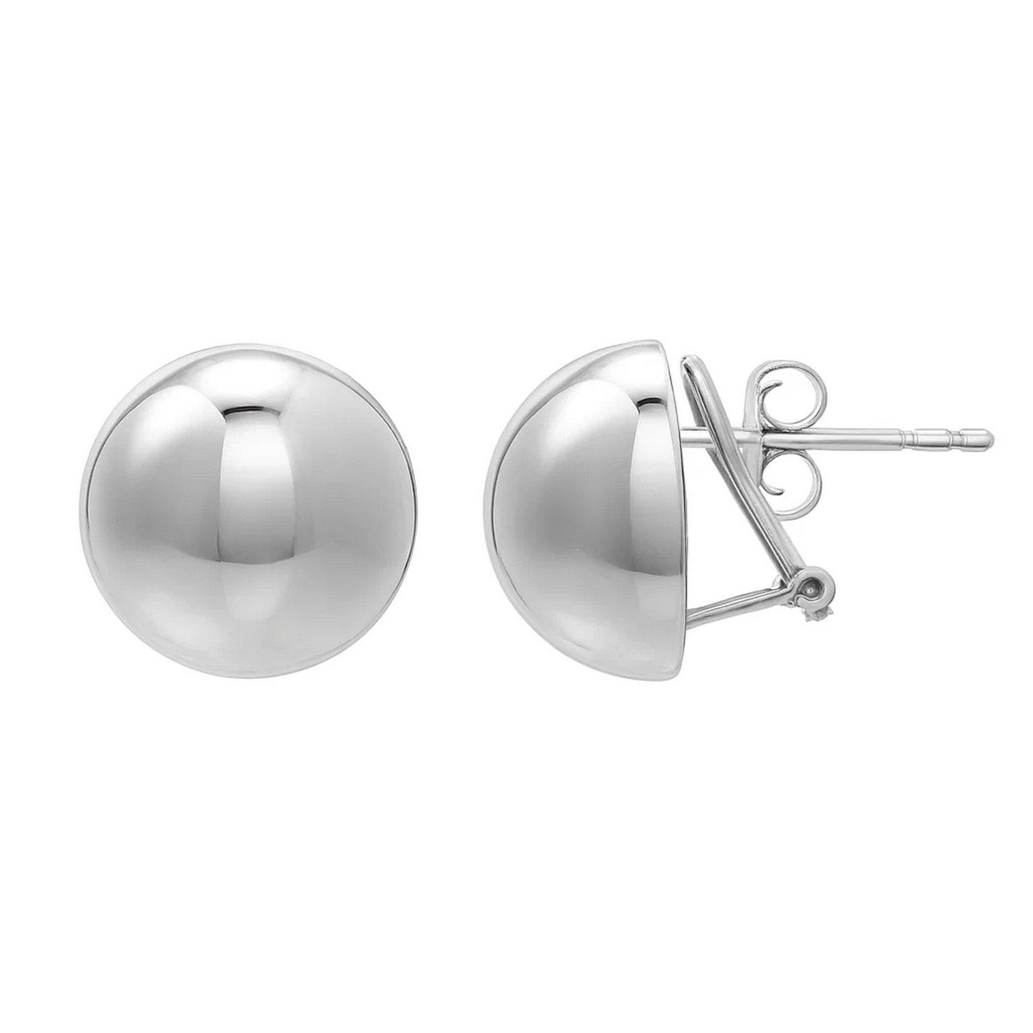 Sterling Silver Rhodium Plated Puffed Button Omega Earrings