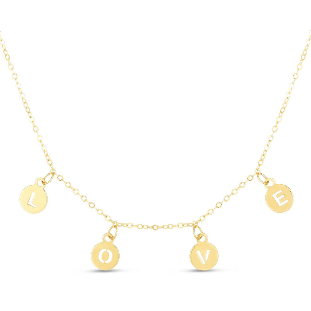 14k Yellow Gold Love Necklace with Circle Drops