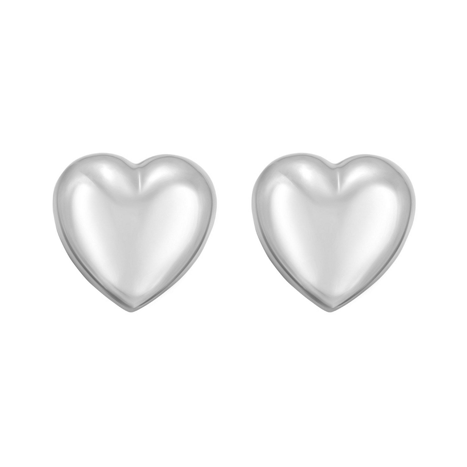 Sterling Silver Rhodium Plated Puffed Large Heart Stud Earrings