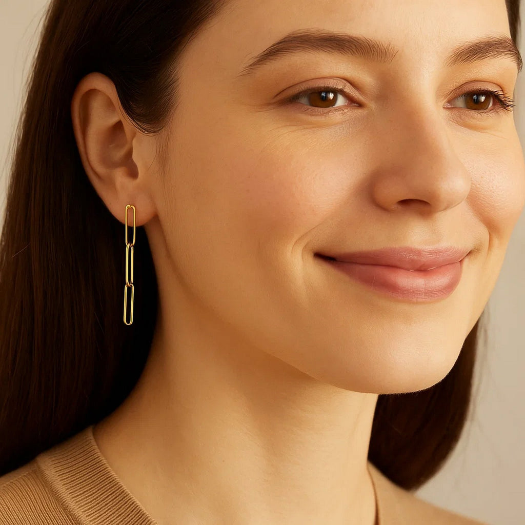 14k Yellow Gold Paperclip Chain Dangle Earrings