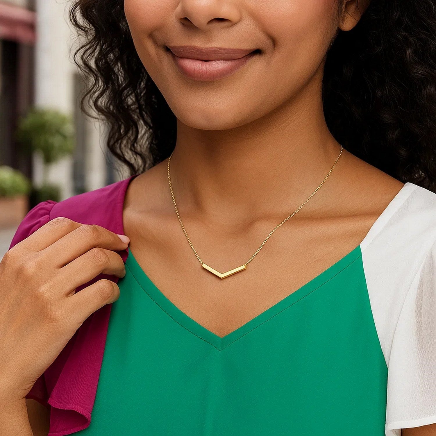 14K Yellow Gold Chevron Necklace