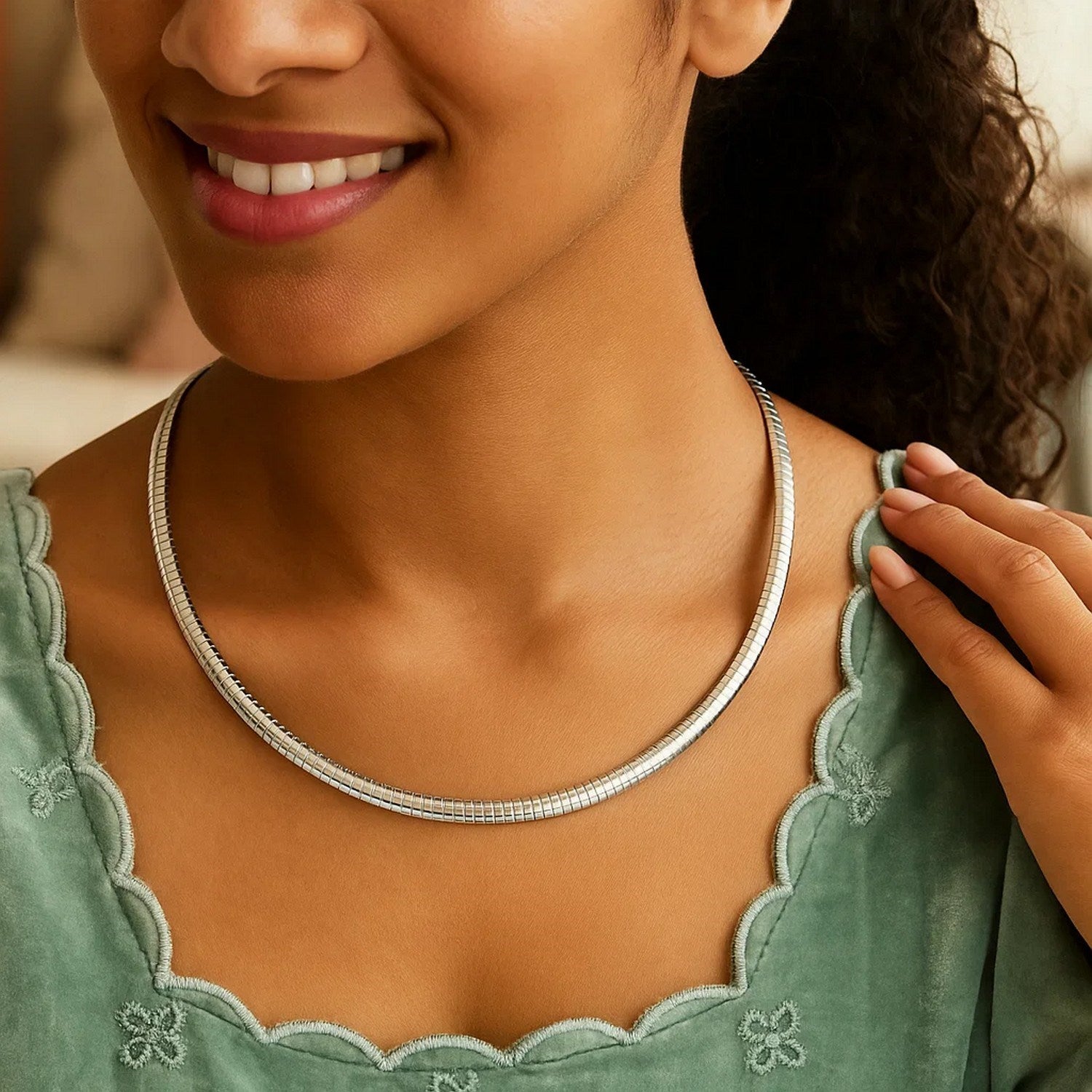 Sterling Silver Classic Omega Chain Necklace (6.0mm)