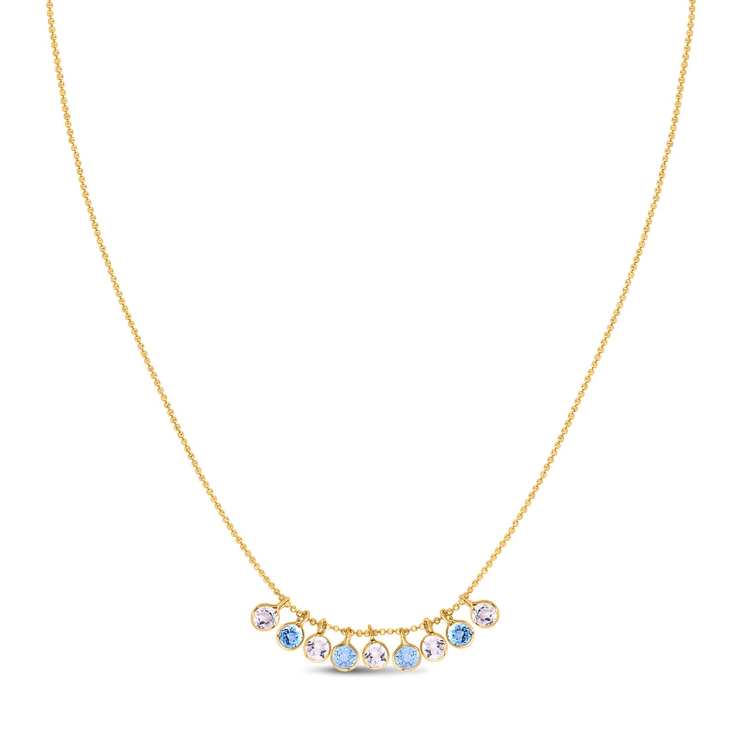 14K Yellow Gold Blue And White Topaz Dancing Drop Necklace