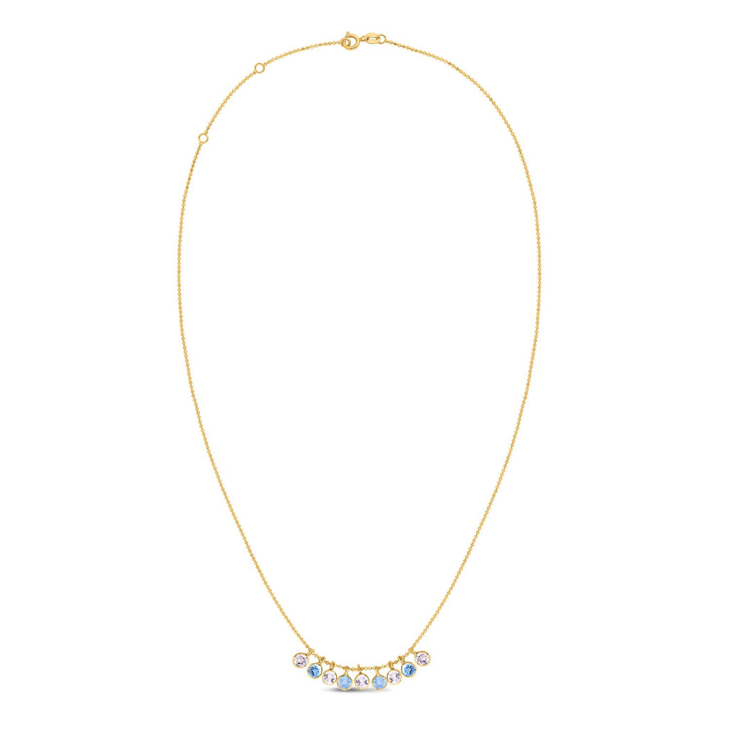 14K Yellow Gold Blue And White Topaz Dancing Drop Necklace
