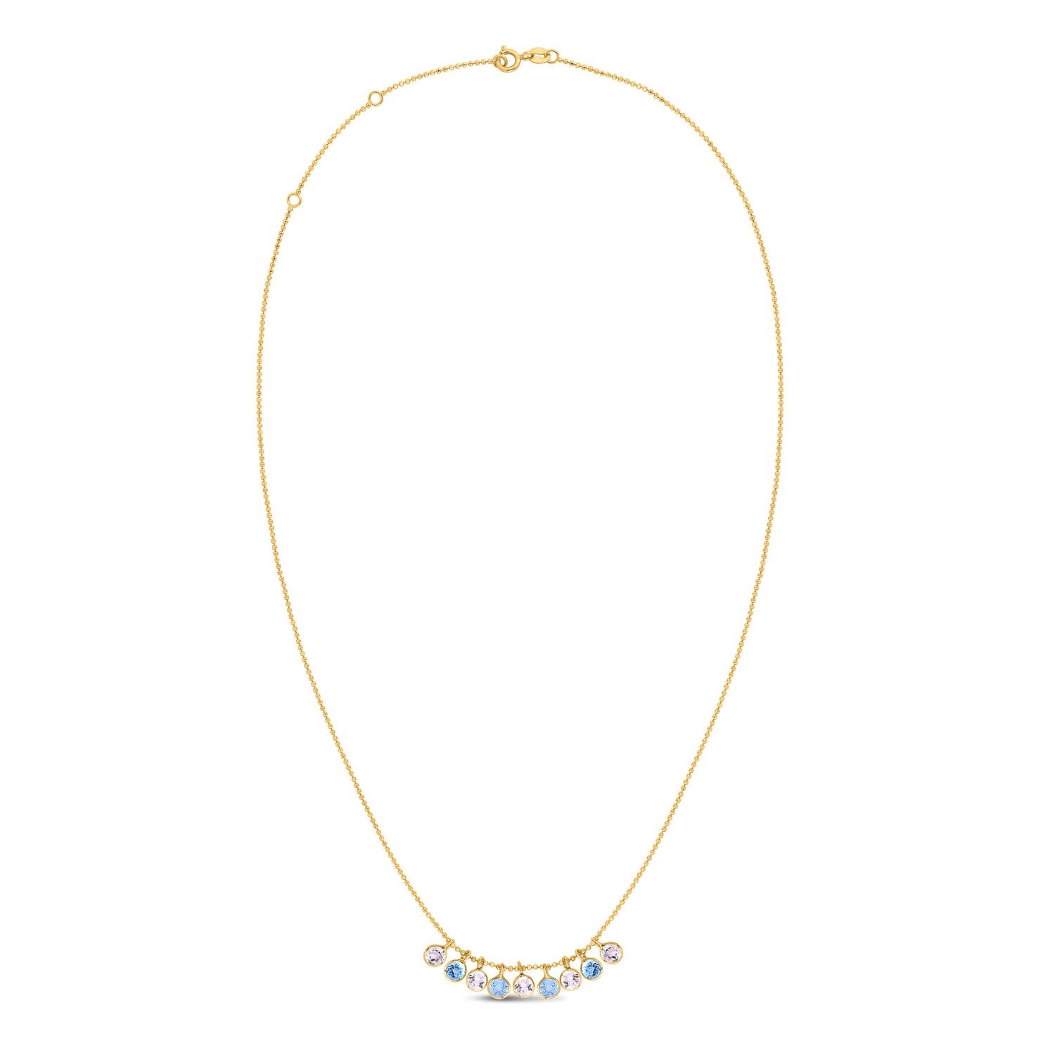 14K Yellow Gold Blue And White Topaz Dancing Drop Necklace