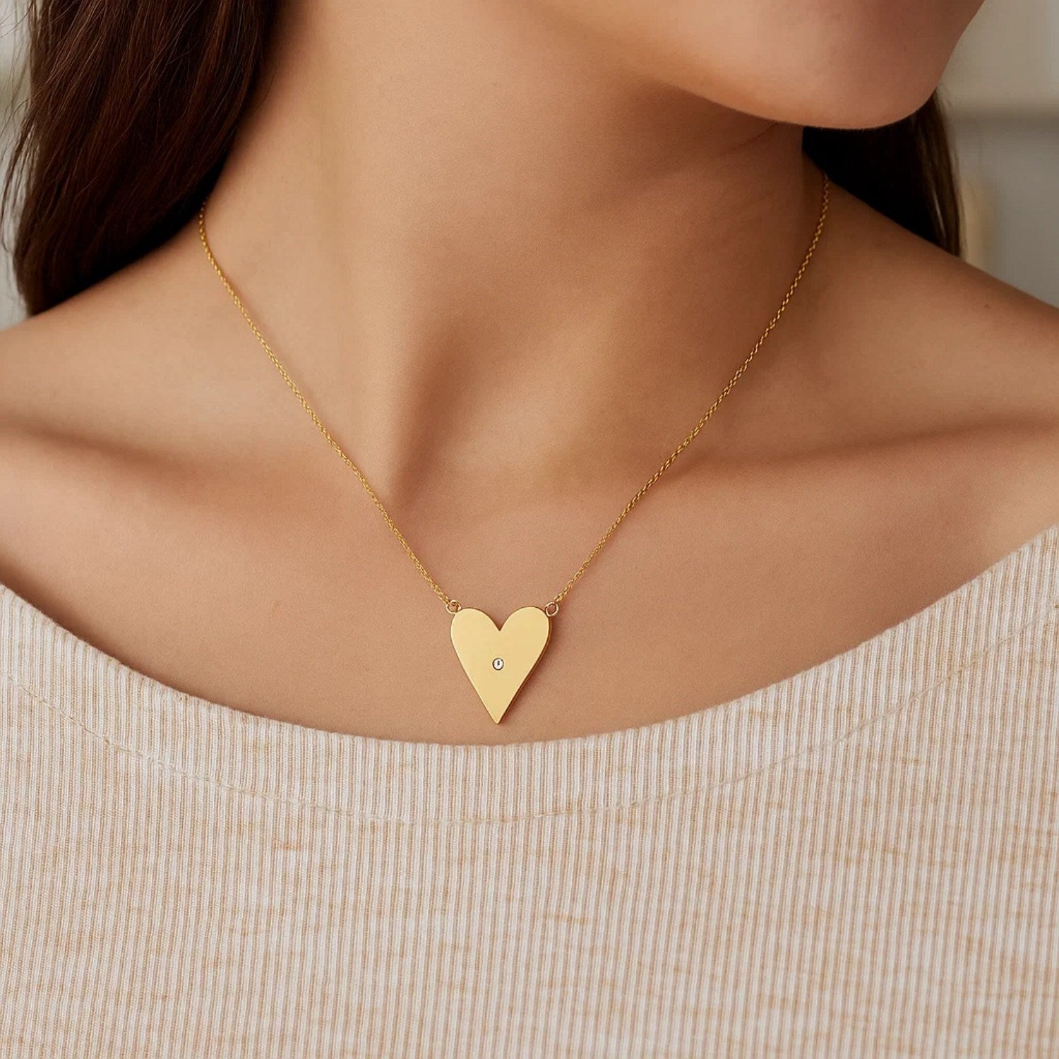 14k Yellow Gold High Polish Elongated Heart Necklace