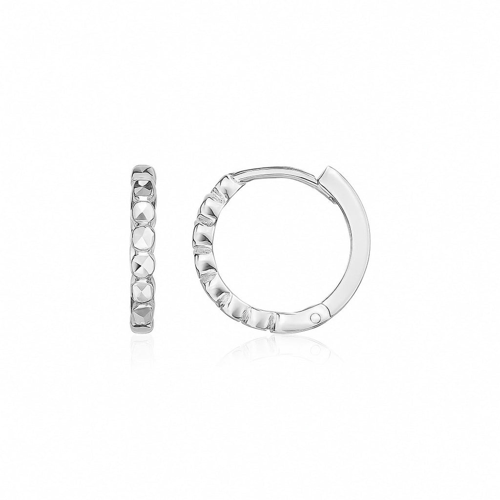 14k White Gold Petite Textured Round Hoop Earrings