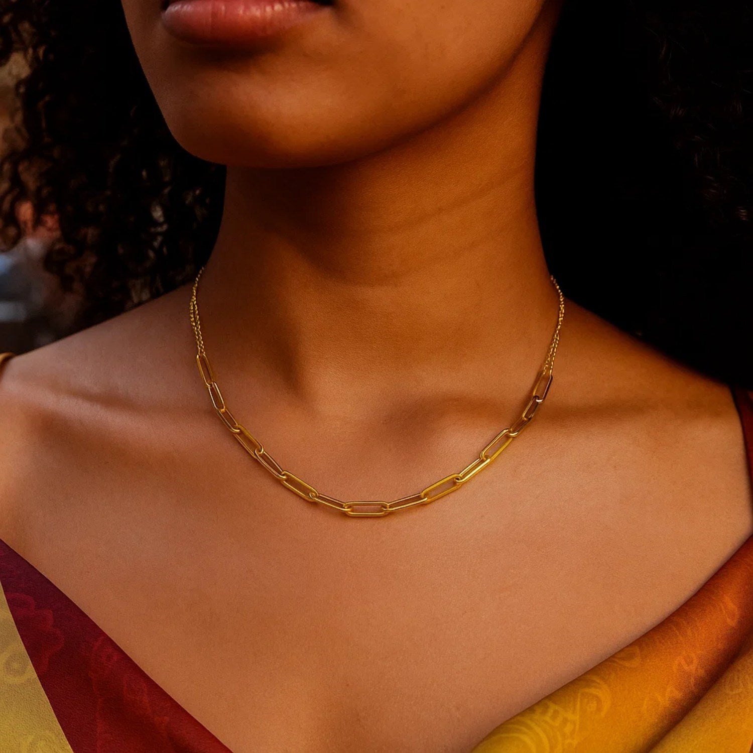 14K Yellow Gold Adjustable Paperclip Link Necklace