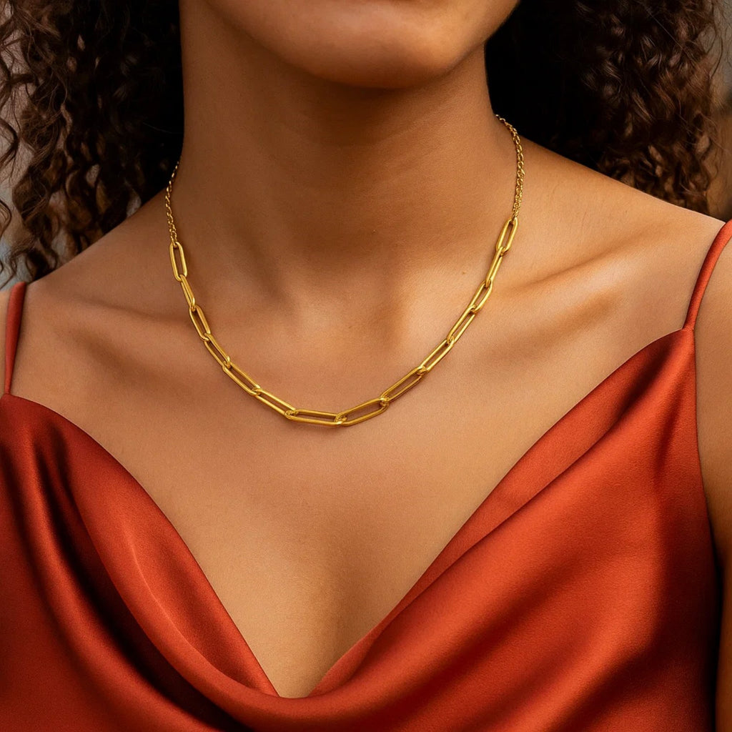 14K Yellow Gold Adjustable Paperclip Link Necklace