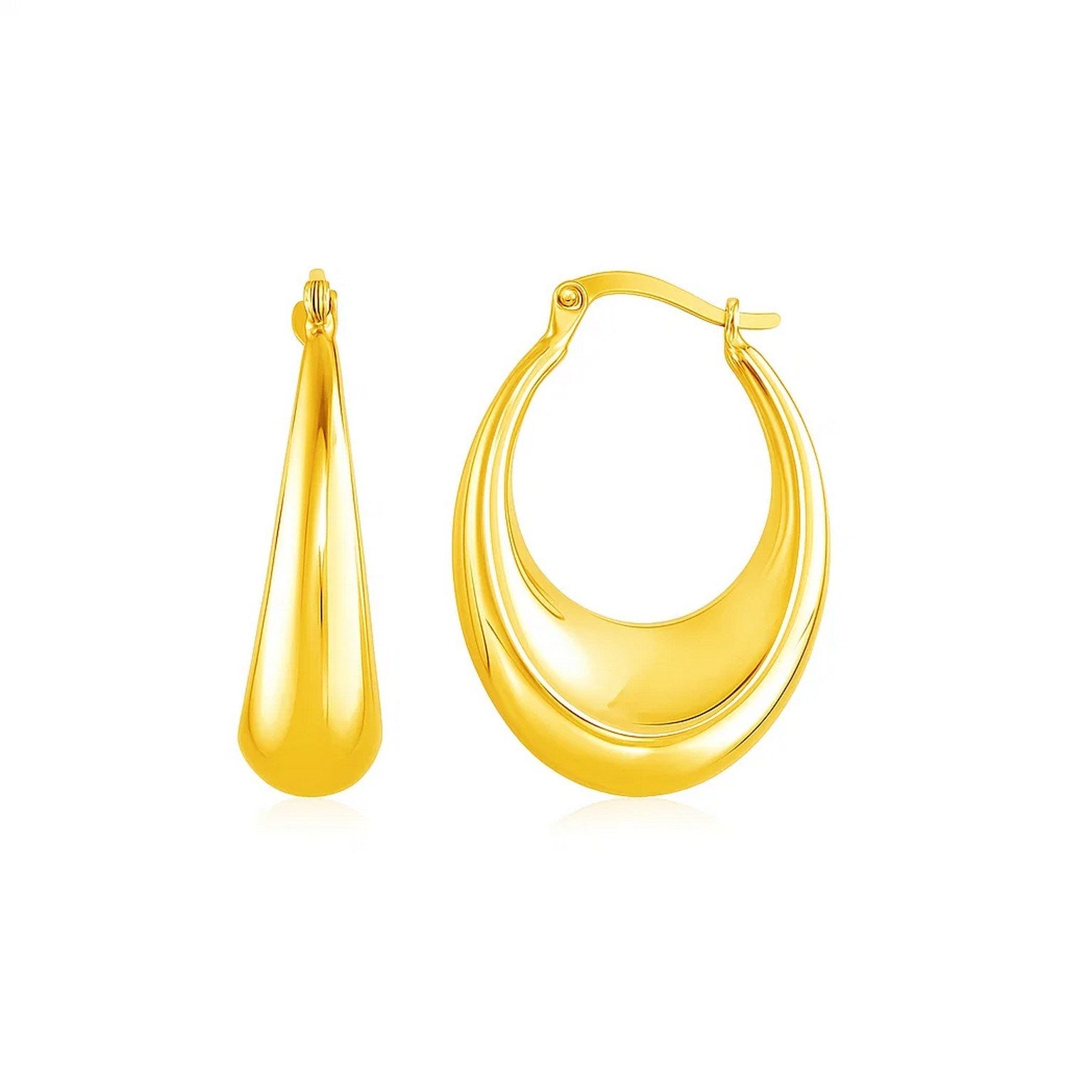 14k Yellow Gold Polished Puffed Hoop Earrings