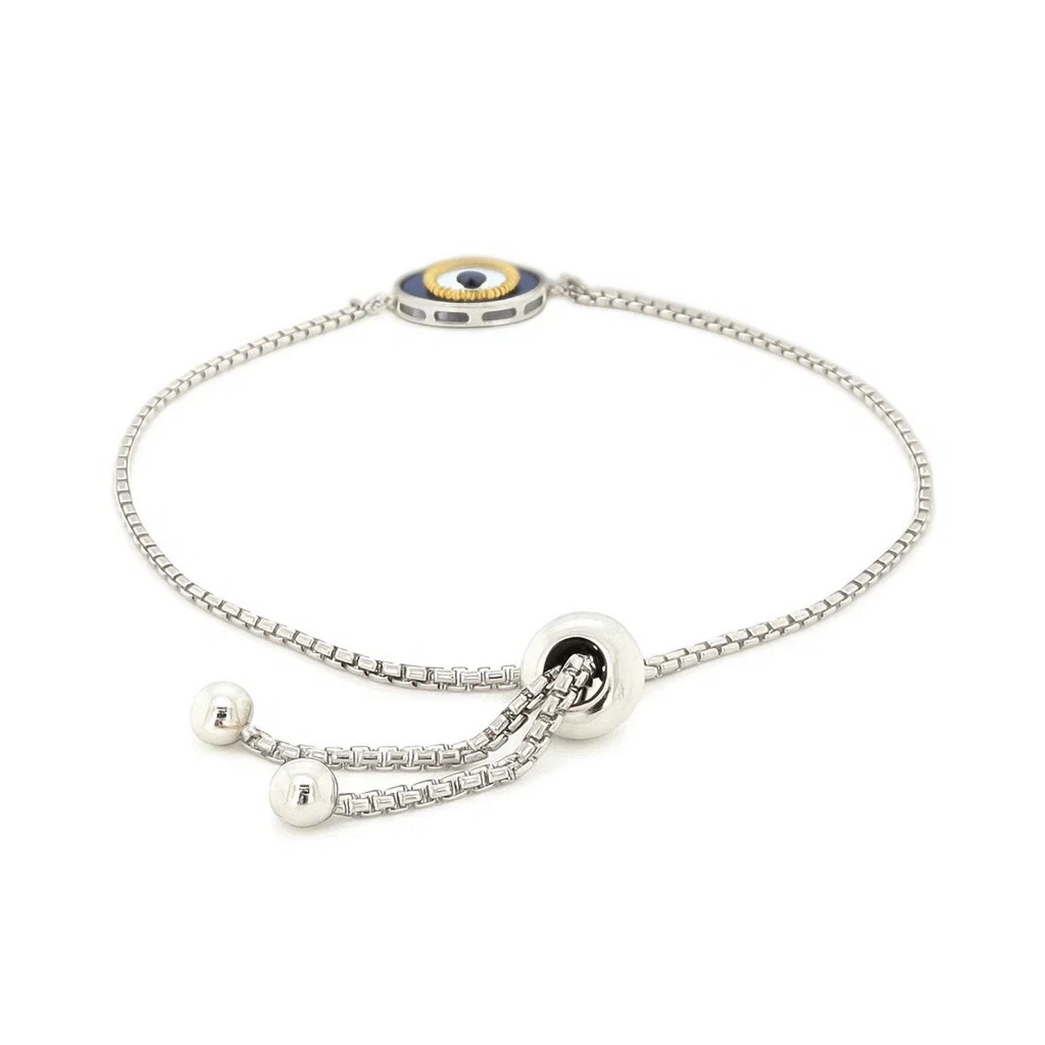 Sterling Silver Adjustable Two Toned Enameled Evil Eye Friendship Bracelet