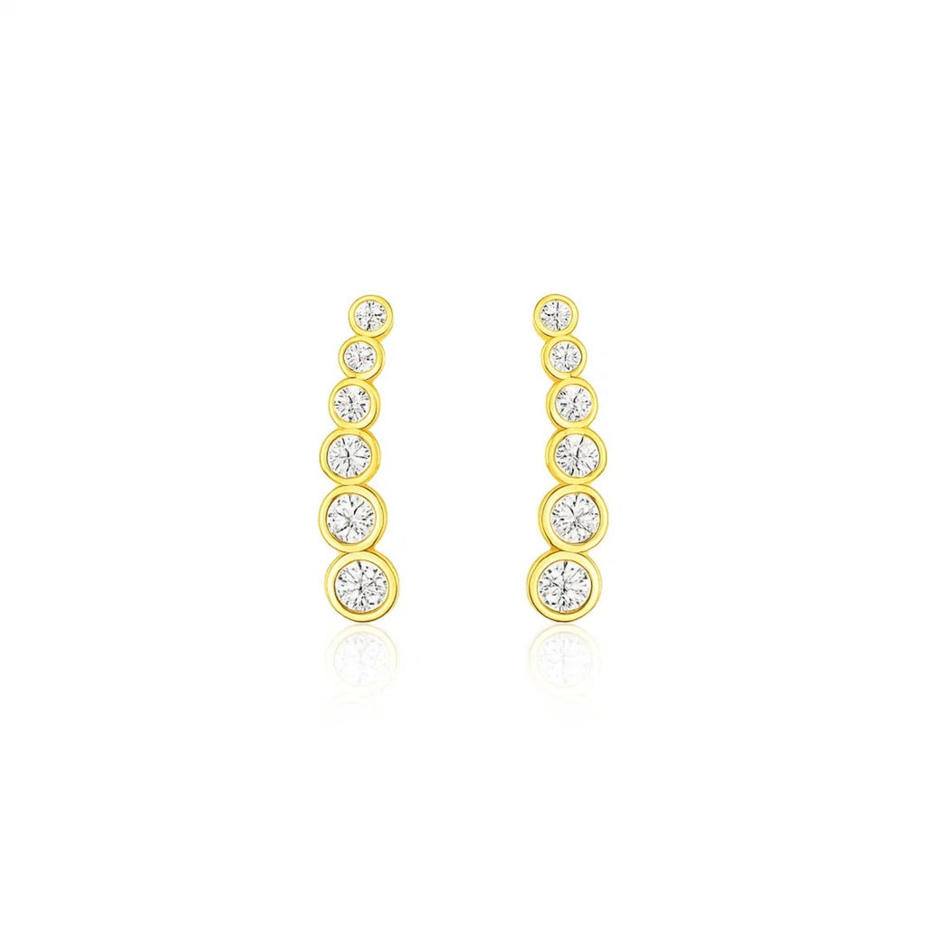 14k Yellow Gold Graduated Circles Climber Post Earrings with Cubic Zirconias