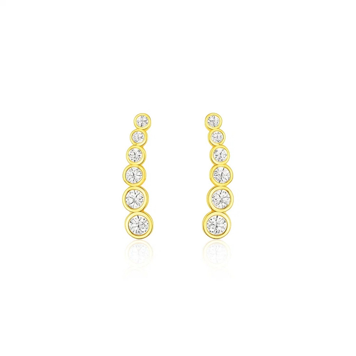 14k Yellow Gold Graduated Circles Climber Post Earrings with Cubic Zirconias