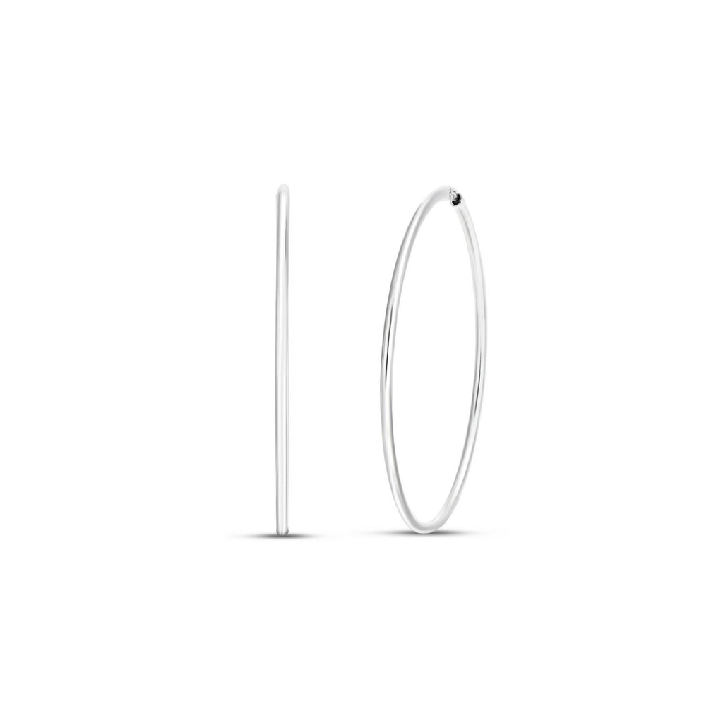 Rhodium Plated Endless Hoop Earrings in Sterling Silver
