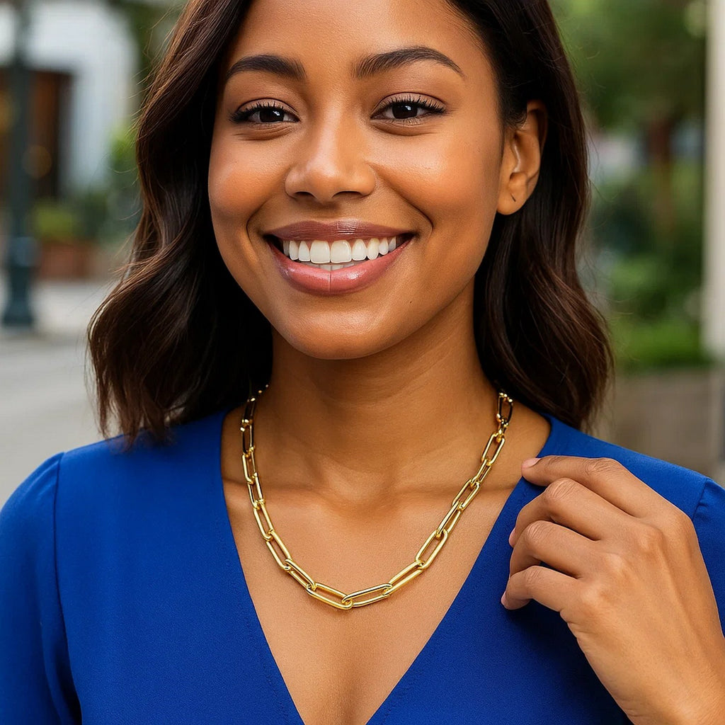 14k Yellow Gold Rounded Paperclip Chain Necklace