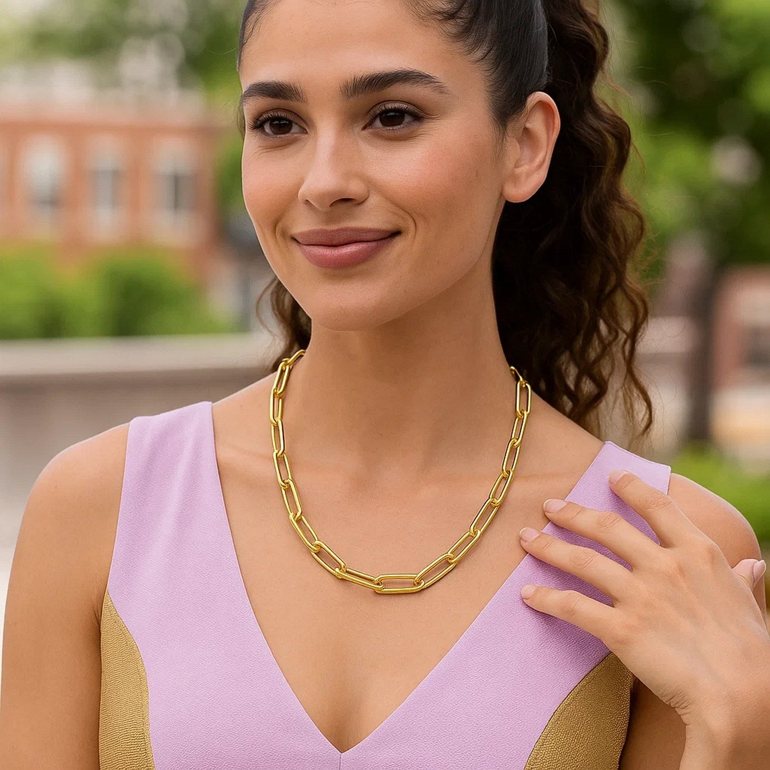 14k Yellow Gold Rounded Paperclip Chain Necklace