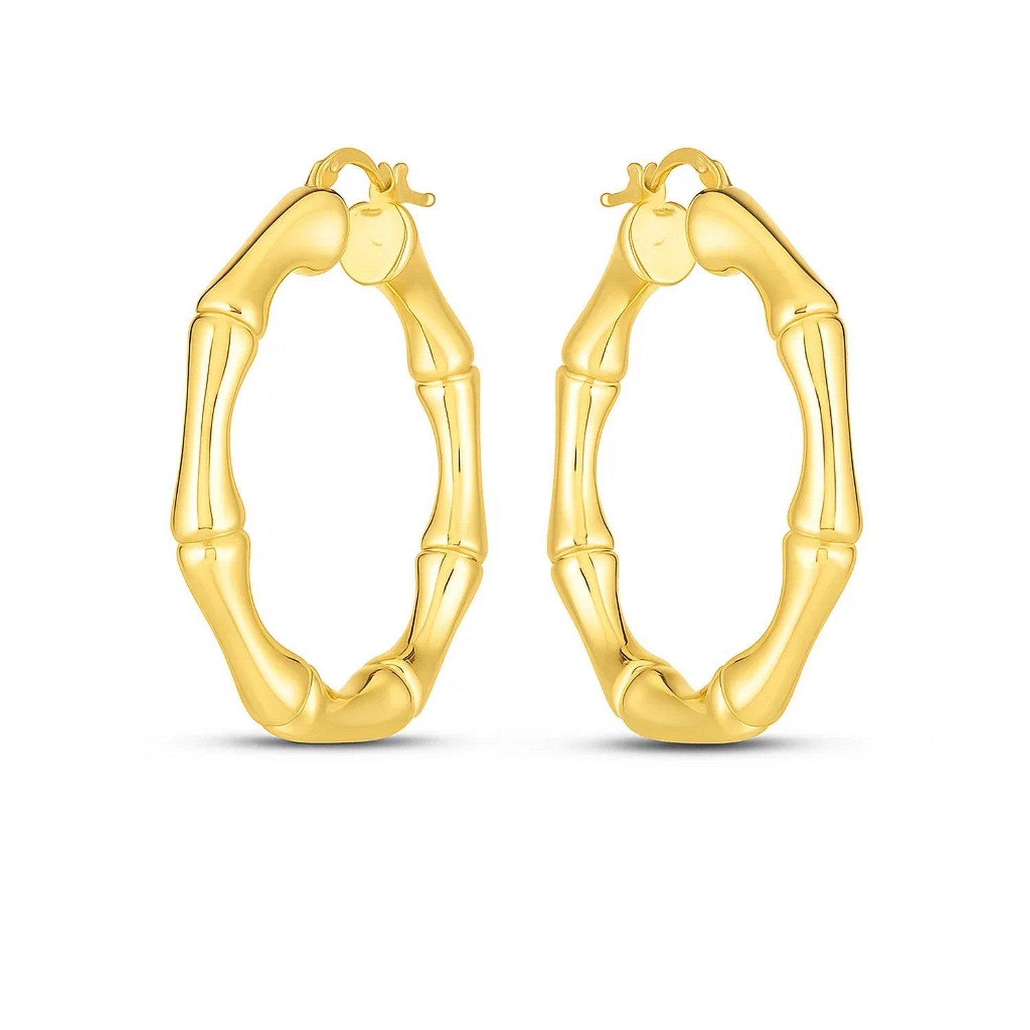 14k Yellow Gold Large Bamboo Hoops