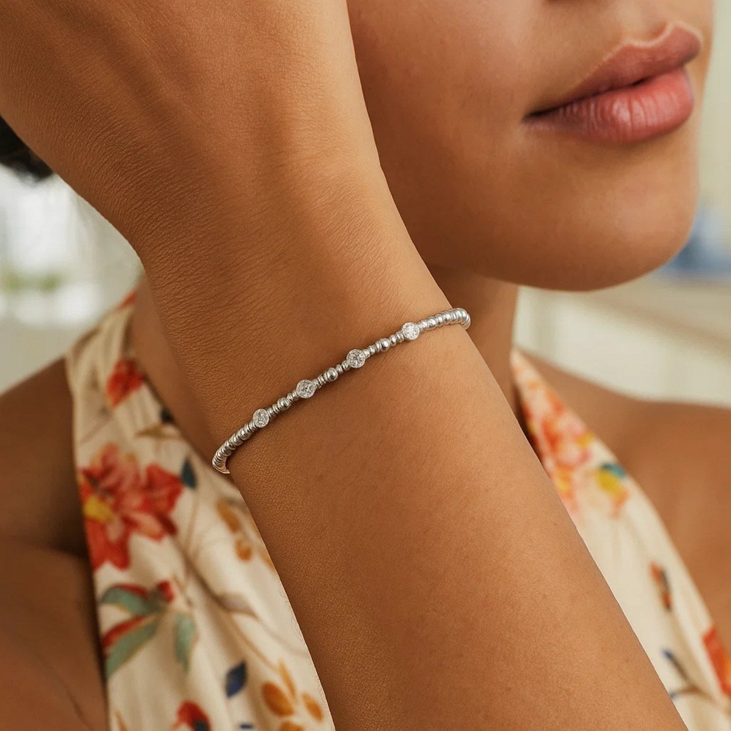 Classic 14K White Gold Beaded Bracelet