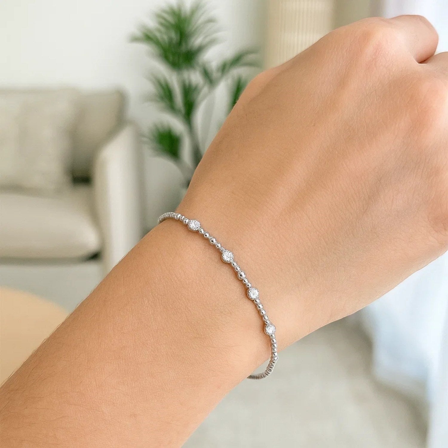 Classic 14K White Gold Beaded Bracelet
