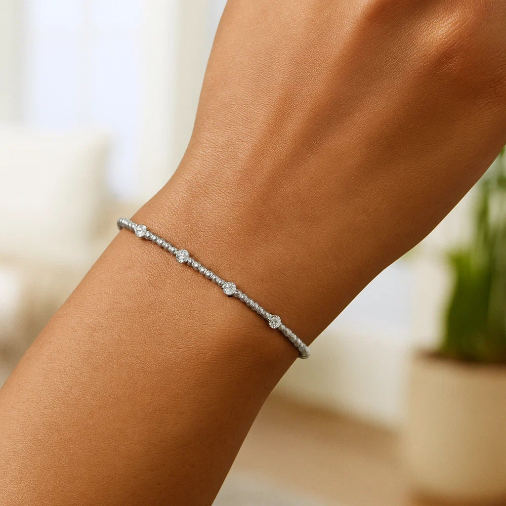 Classic 14K White Gold Beaded Bracelet
