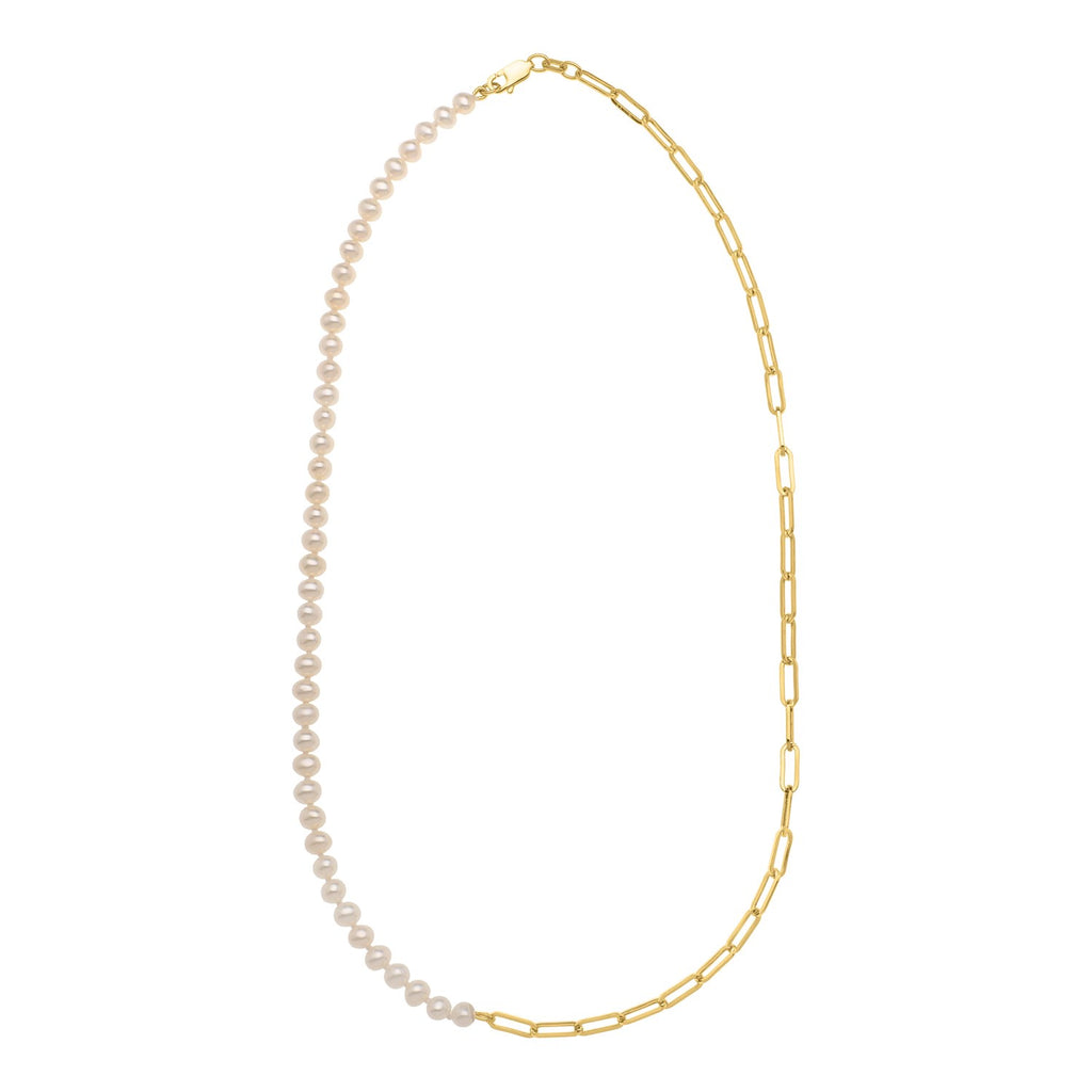 5mm Pearl and Lite Paperclip Necklace in 14K Yellow Gold
