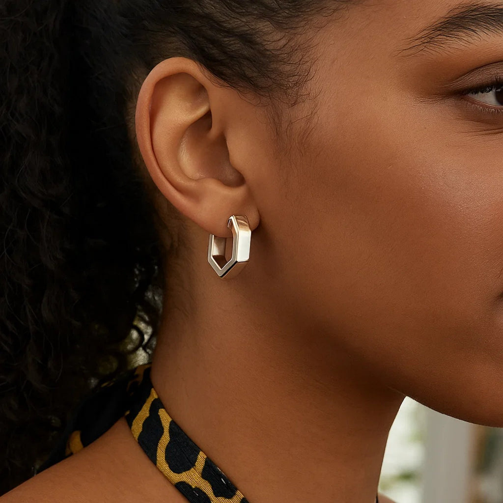 Sterling Silver Hexagon Hoop Earrings