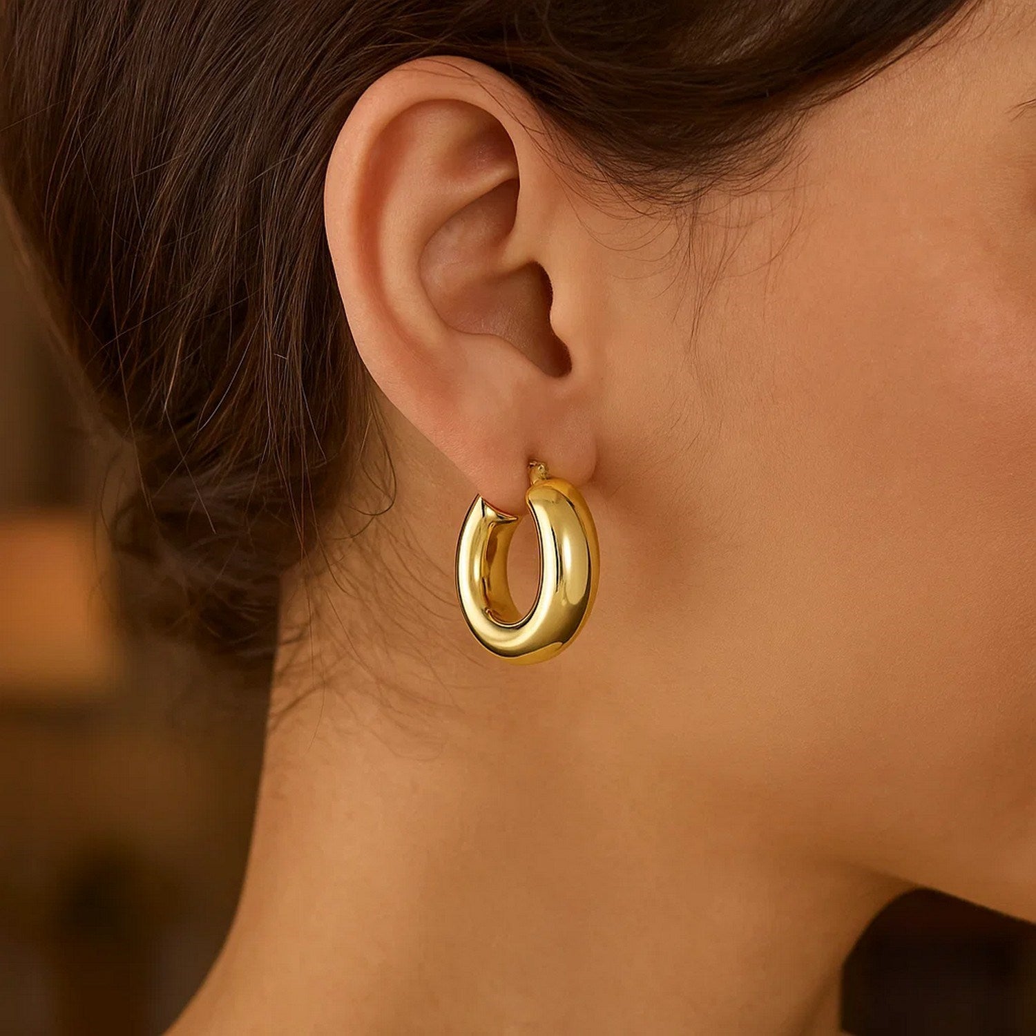14k Yellow Gold Medium Puffy Hoops