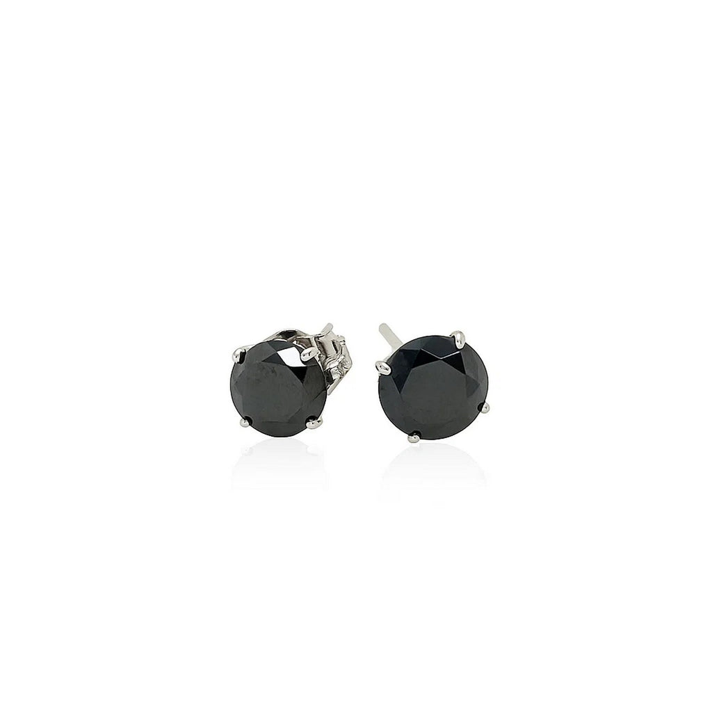 14k White Gold Stud Earrings with Black Faceted Cubic Zirconia(5mm)