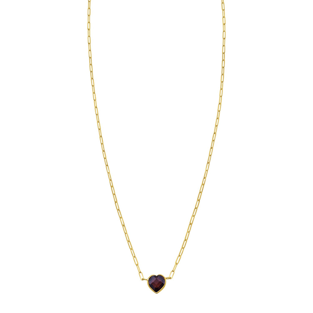 14K Yellow Gold Garnet Heart Necklace (1.50 mm)